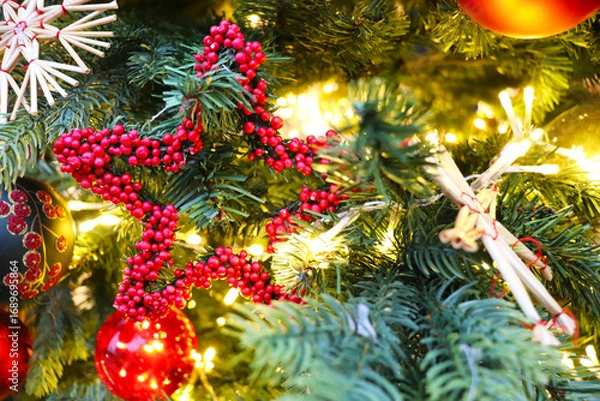 Obraz christmas background with balls and fir branches