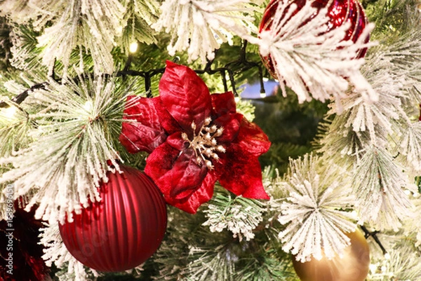 Fototapeta christmas background with balls and fir branches