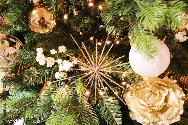 Fototapeta christmas background with balls and fir branches