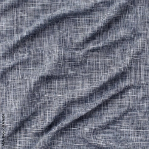 Fototapeta Blue Wrinkled Linen Fabric Texture Background