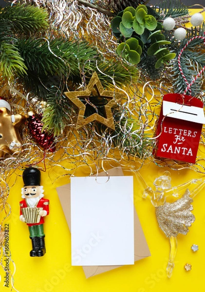 Obraz christmas card for children. ballerina and nutcracker figurine on christmas tree	