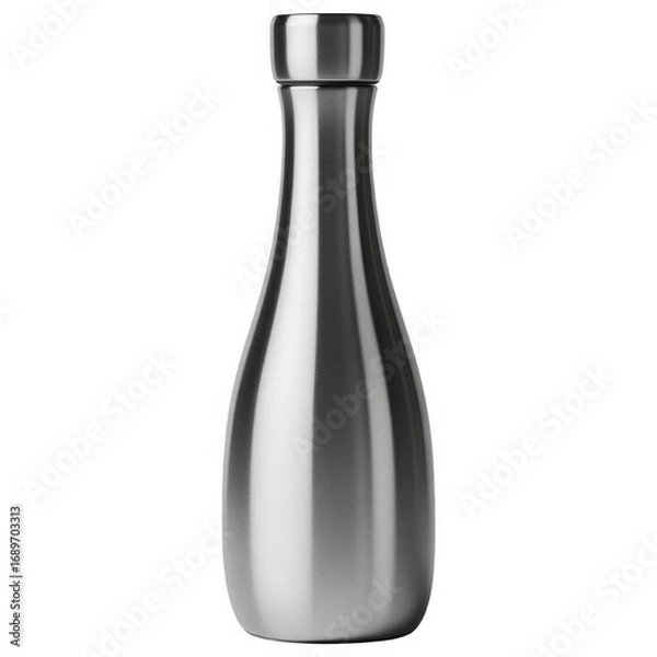 Obraz Sleek Steel Bottle: A close-up studio shot of a modern stainless steel bottle, showcasing its clean lines and reflective surface. 