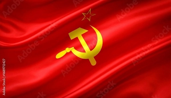 Fototapeta Red flag with golden hammer and sickle (1)