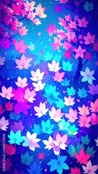 Obraz Fiori Luminosi in Arte Digitale – Illustrazioni Fantasy in Stile Romantico