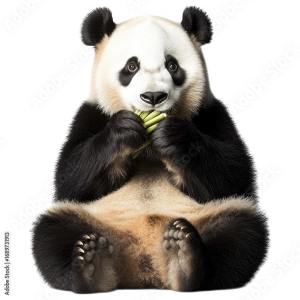 Fototapeta Adorable Panda Devouring Bamboo: A captivating image showcasing a panda in its natural form, joyfully munching on bamboo stalks, radiating pure, untouched cuteness. 