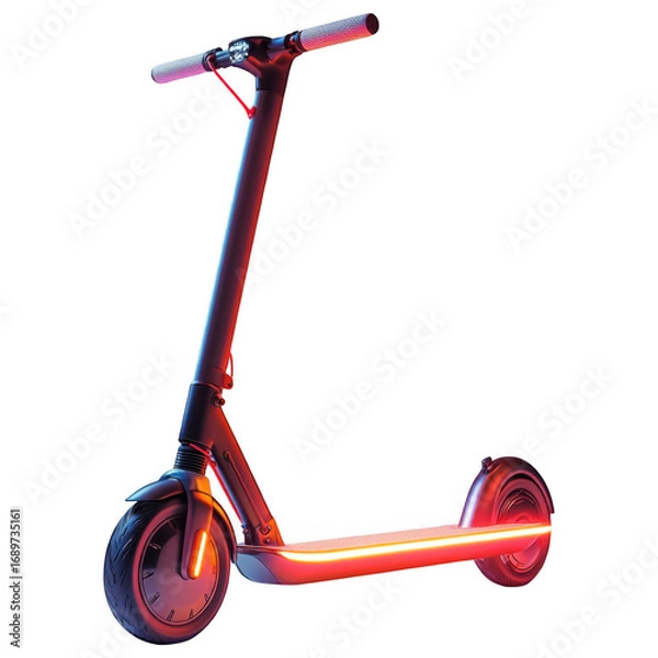 Fototapeta Electric Scooter: A futuristic electric scooter is highlighted on a vibrant backdrop, with sleek, modern design, neon lights, and an emphasis on ease of use and sustainable urban mobility.