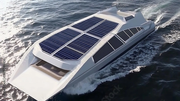 Fototapeta Solar-Powered Yacht Navigating the Ocean