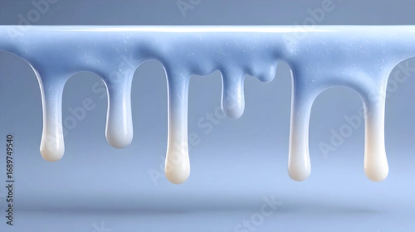Fototapeta White viscous liquid dripping from a horizontal surface.