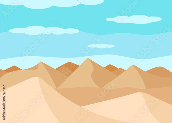 Fototapeta The desert landscape. Sand dunes. Flat design. Vector illustration.