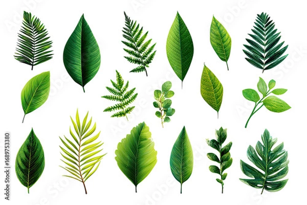 Obraz Collection of various green leaves, detailed illustration