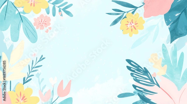 Fototapeta 植物に囲まれたイラスト背景
