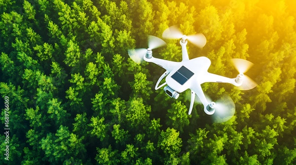 Fototapeta Drone Hovering Over Lush Forest Canopy