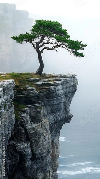 Obraz Pine tree cliff ocean mist pictures