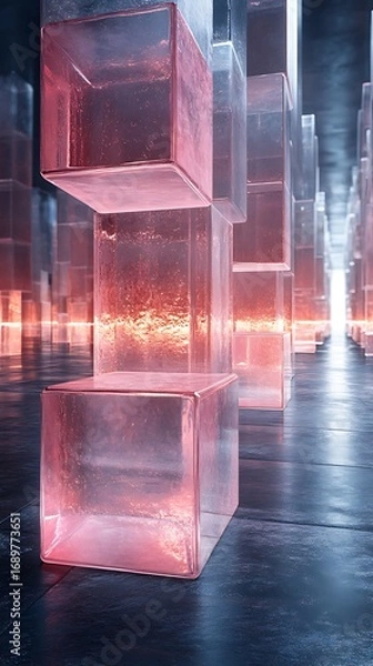Obraz Pink cube translucent abstract design pictures