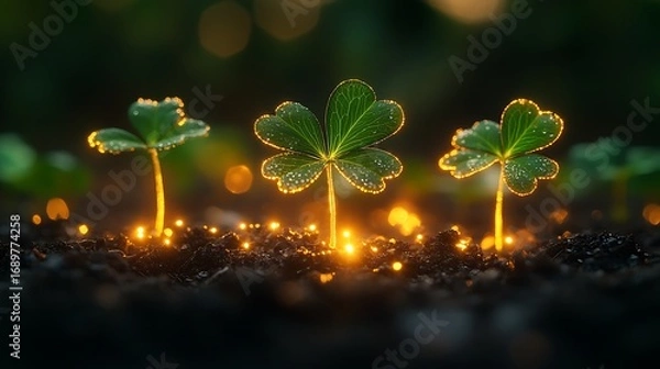 Obraz Shamrock plants magical glowing nature pictures