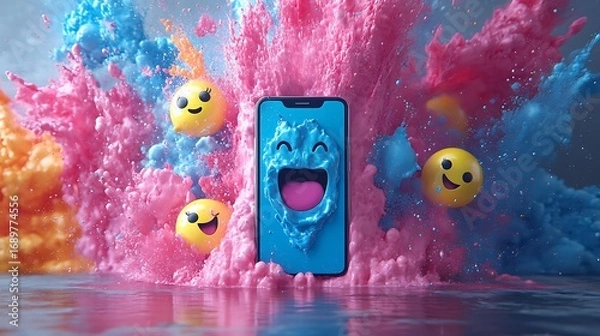 Obraz Smartphone emoji powder burst vibrant images