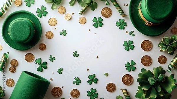 Obraz St patricks decor gold shamrocks illustration