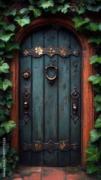 Obraz Teal door ornate ivy design images