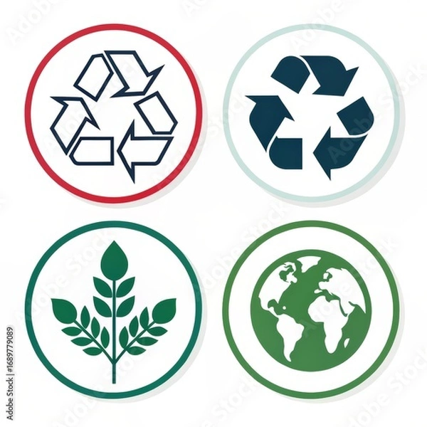 Fototapeta Four different recycle and eco symbols isolated on white background
