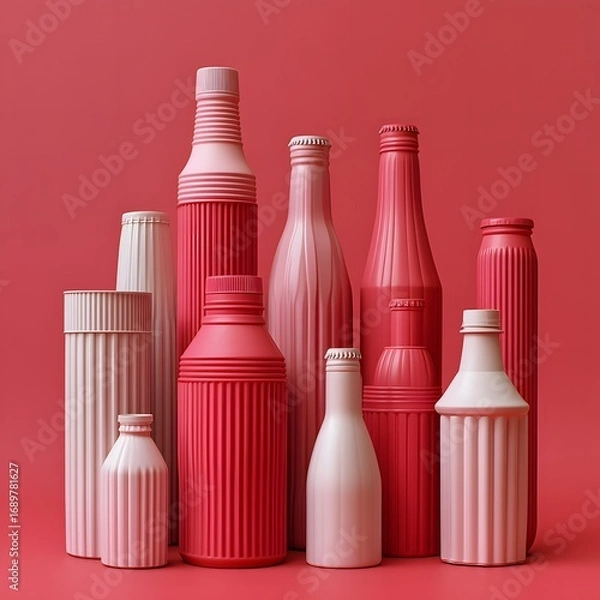 Fototapeta Stylish Pink and Red Bottles Group Product Still Life