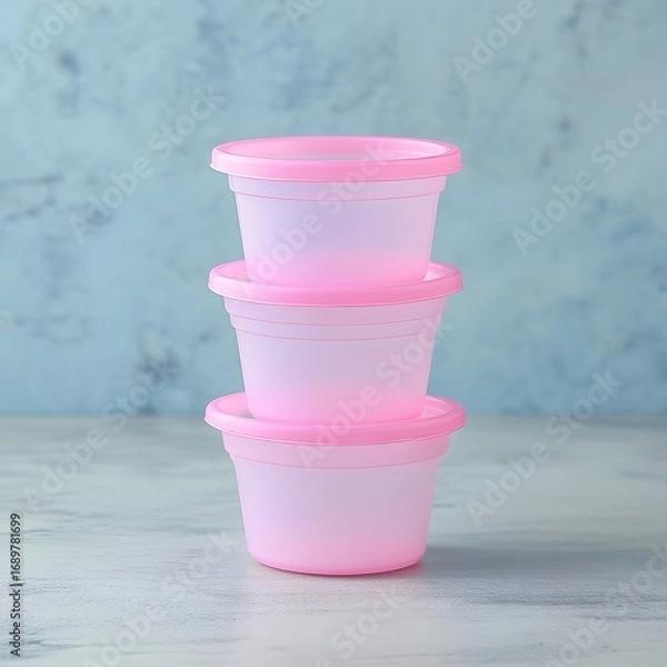 Fototapeta Stack of Pink Plastic Food Containers with Lids
