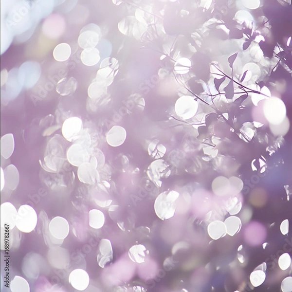 Fototapeta Soft Lavender Bokeh Background with Silhouetted Leaves
