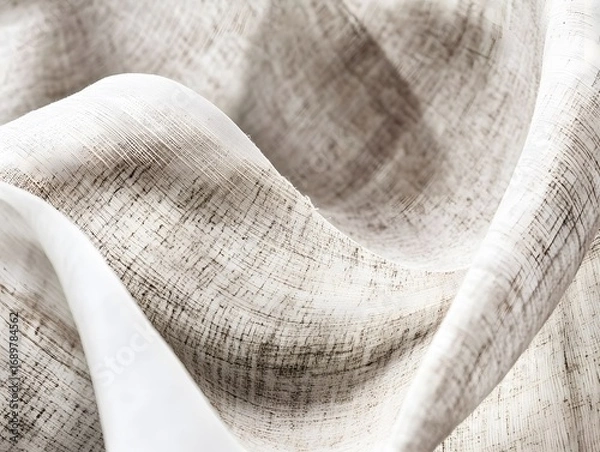 Fototapeta Elegant Beige Linen Fabric Texture Background, Draped Soft Textile, Natural Fiber,  Closeup Detail