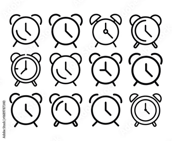 Fototapeta Alarm Clock Icon Set Vintage Bell Timer Line Vector Collection