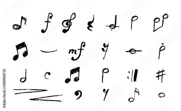 Fototapeta モノクロ手描き風音楽記号イラストセット