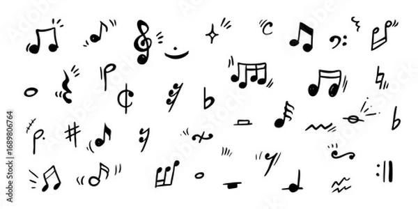 Fototapeta モノクロ手描き風音楽記号イラストセット