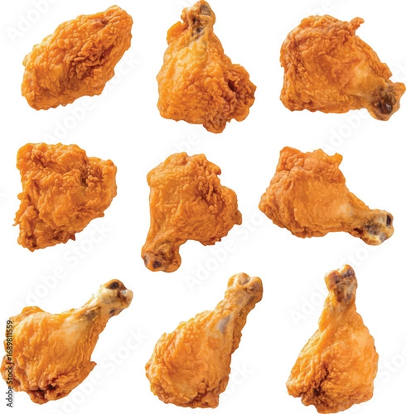 Obraz Crispy Golden Fried Chicken Pieces on White Background