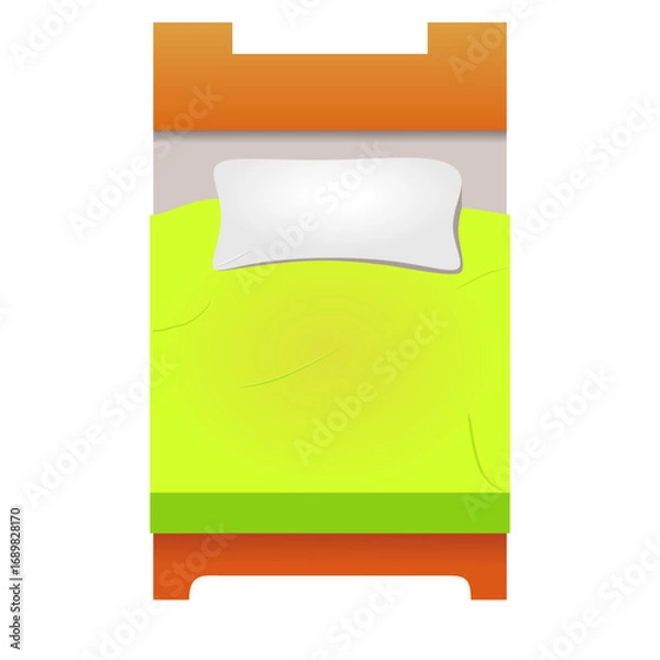 Fototapeta Vector illustration of a bed with pillow and blanket viewed from above. Simple and minimal design.