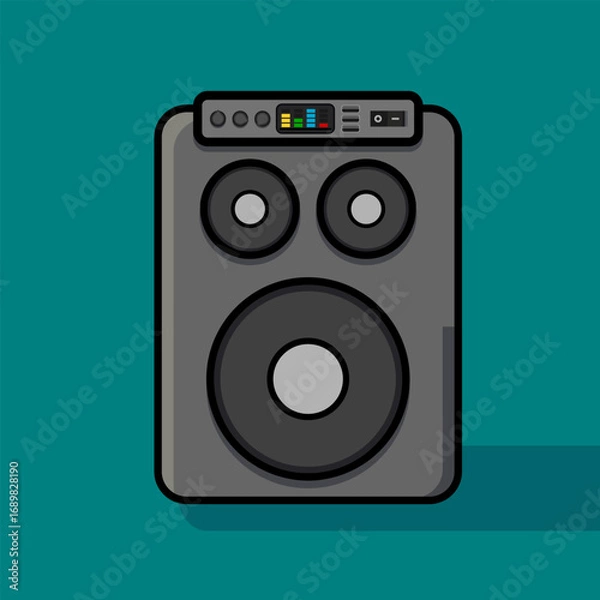 Fototapeta Vector illustration of a black audio speaker with woofer and tweeter. Simple flat design suitable for music, sound system, entertainment, concert, home audio, party, and multimedia projects.