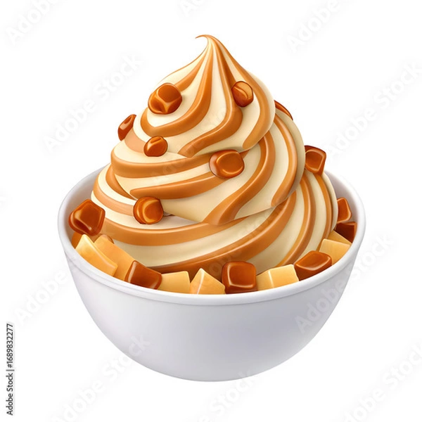 Fototapeta Creamy caramel swirl soft serve ice cream dessert bowl transparent background
