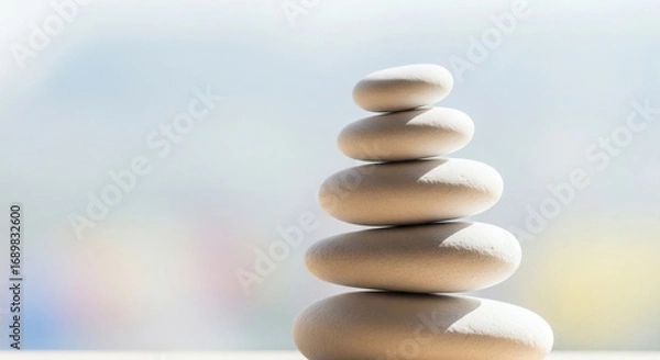 Obraz Serene Stack of White Stones: Achieving Balance and Inner Peace