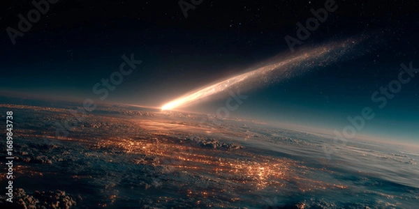 Fototapeta Un cometa volando cerca del planeta tierra.