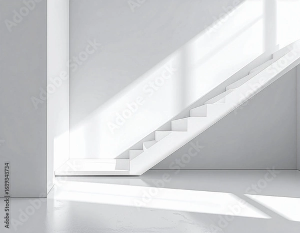 Fototapeta Minimal white background with soft shadows, clean and modern abstract style
