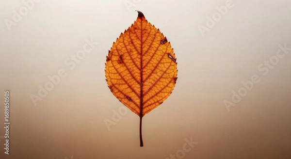 Obraz A Single Autumn Leaf Against a Softly Blurred Background: A Study in Warm Tones and Natural Delicacy