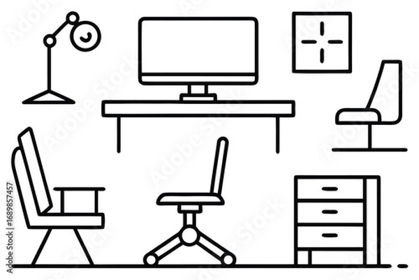 Fototapeta minimal-vector-icons-for-ergonomic-workspace-setup