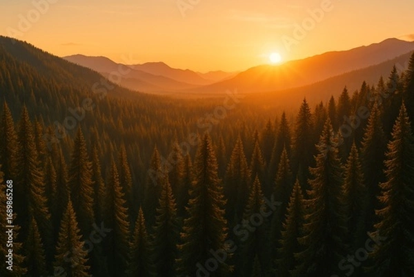 Obraz Sunset Glow Over Forest Canopy