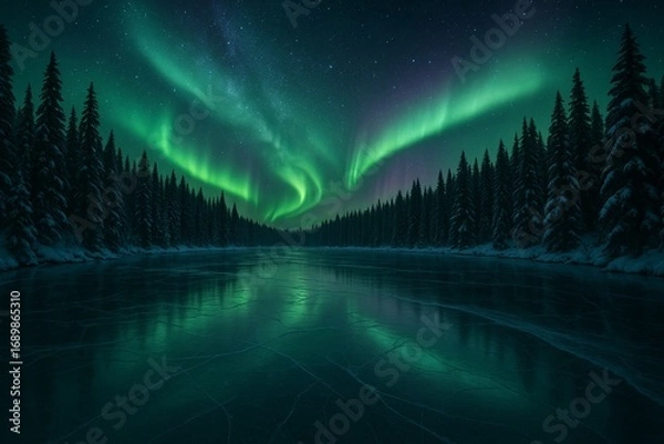 Obraz Aurora Borealis over frozen lake