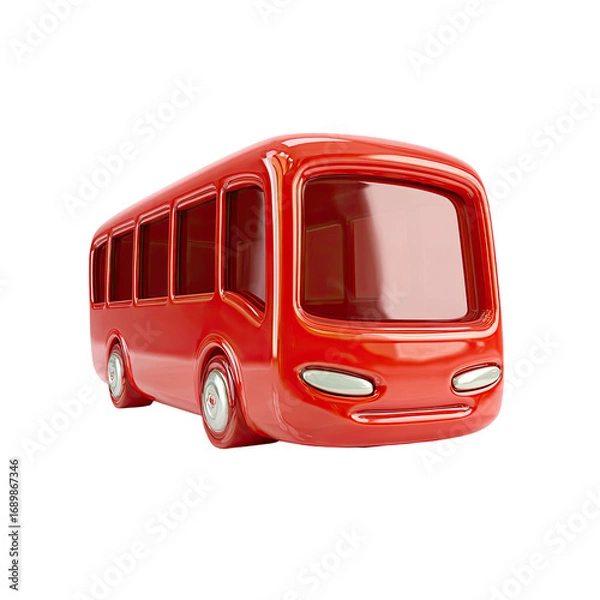 Obraz 3D rendered red bus, cartoon style, front view
