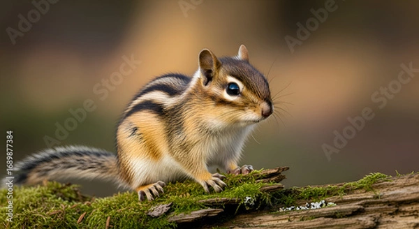 Obraz Adorable Chipmunk Perched on Moss-Covered Branch