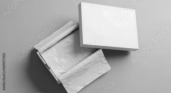 Obraz Open White Gift Box on Gray Background.