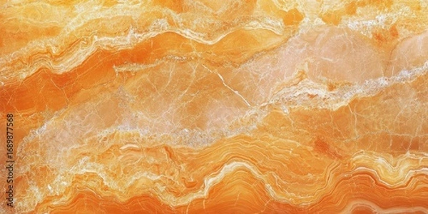 Fototapeta Detailed close-up of orange and yellow natural stone texture with intricate white and lighter colored veins and patterns