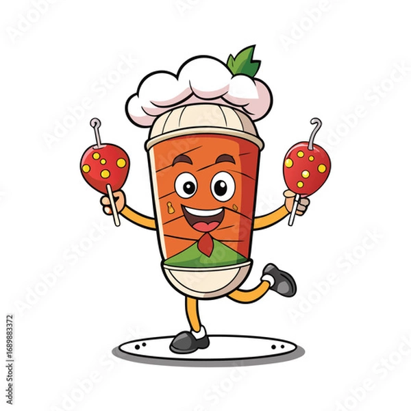 Fototapeta Vector art of happy doner kebab cartoon chef is smiling broadly