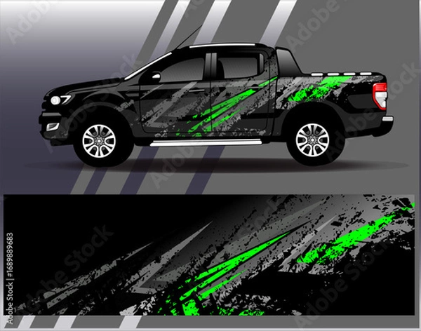 Fototapeta Car wrap design vector. Graphic abstract stripe racing background designs for vehicle, rally, race, adventure and car racing livery	