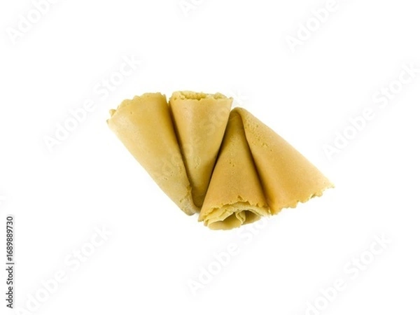 Fototapeta Semprong cake, sapit, sepit, Dutch cake, gapit, kassipi, kapit, Asian egg roll. A waffle or pastry snack originating from Indonesia. Semprong cake isolated on a white background.