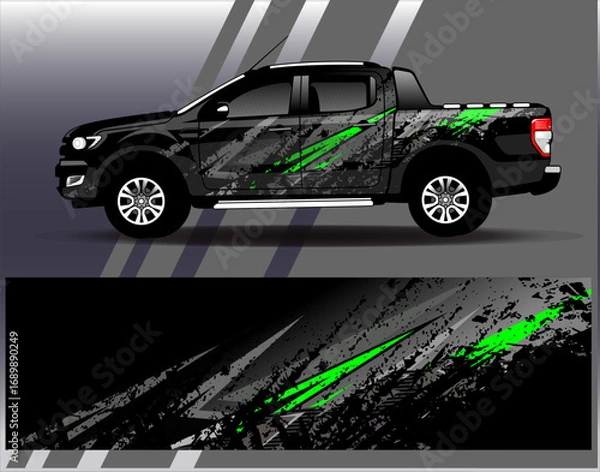 Fototapeta Car wrap design vector. Graphic abstract stripe racing background designs for vehicle, rally, race, adventure and car racing livery	