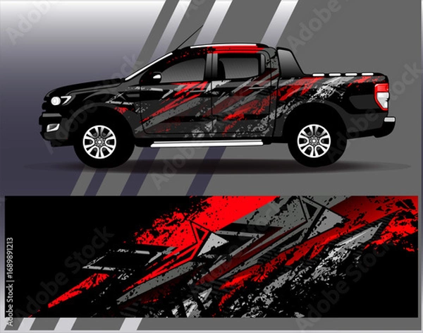 Fototapeta Car wrap design vector. Graphic abstract stripe racing background designs for vehicle, rally, race, adventure and car racing livery	